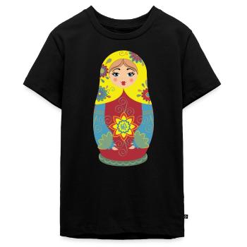 Matroschka mit Blumenmustern - Teenager Premium Bio T-Shirt - Schwarz - Vorne - AI Model Teenager Male light (155cm)