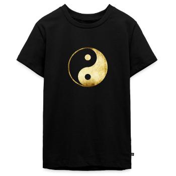 yoga yin yang gold - Teenager Premium Organic T-Shirt - black - Front - AI Model Teenager Male light (155cm)