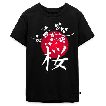 Weiße japanische Kirsche und rote Sonne - Teenager Premium Bio T-Shirt - Schwarz - Vorne - AI Model Teenager Male light (155cm)