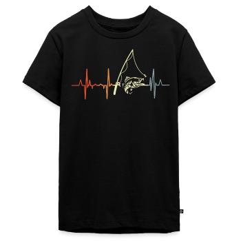 Vintage Angler Herzschlag - Teenager Premium Bio T-Shirt - Schwarz - Vorne - AI Model Teenager Male light (155cm)