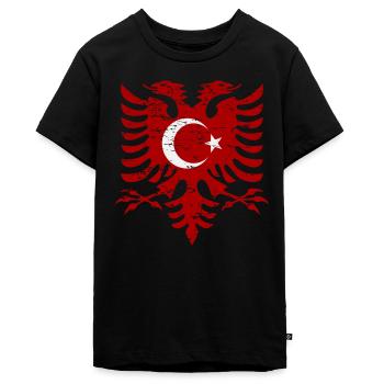 Albania Turkey flag used look - Teenager Premium Organic T-Shirt - black - Front - AI Model Teenager Male light (155cm)