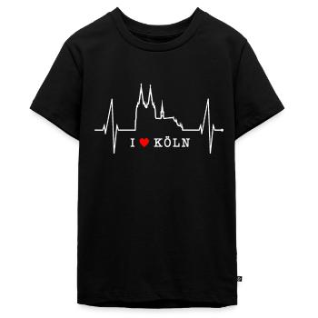 Köln Skyline Herzschlag Herz Kölsch Liebe Kölner - Teenager Premium Bio T-Shirt - Schwarz - Vorne - AI Model Teenager Male light (155cm)