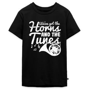 Wir haben die Bläser und die Melodien - Teenager Premium Bio T-Shirt - Schwarz - Vorne - AI Model Teenager Male light (155cm)
