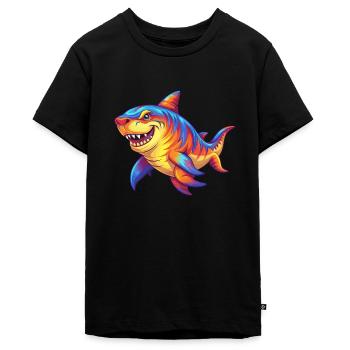 Tigre Requin Coloré Kawaii Dessin Animé Animal Marin - T-shirt Premium bio Ado - noir - Devant - AI Model Teenager Male light (155cm)