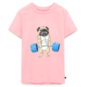 Mops Gewichtheben Fitnessstudio - Teenager Premium Bio T-Shirt - Rosa - Vorne