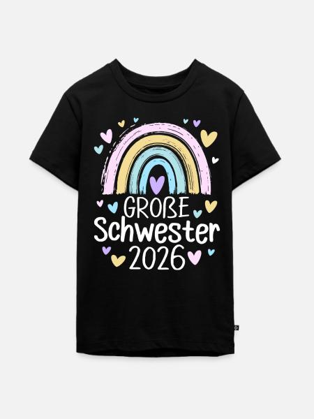 Große Schwester 2026 Regenbogen - Teenager Premium Bio T-Shirt - Schwarz
