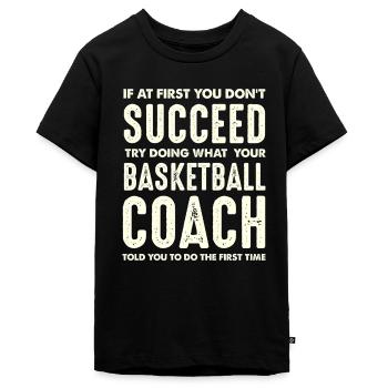 Citation de motivation d’un entraîneur de basket-ball - T-shirt Premium bio Ado - noir - Devant - AI Model Teenager Male light (155cm)