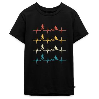 Trail running retro heartbeat jogging mountain run - Teenager Premium Organic T-Shirt - black - Front - AI Model Teenager Male light (155cm)