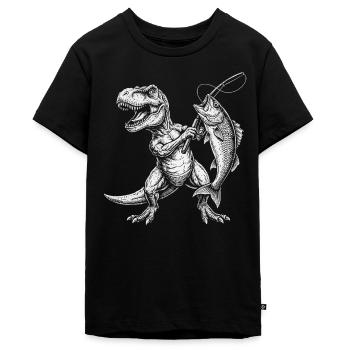 Angeln Fischer Dinosaurier Jungen Herren Angler - Teenager Premium Bio T-Shirt - Schwarz - Vorne - AI Model Teenager Male light (155cm)