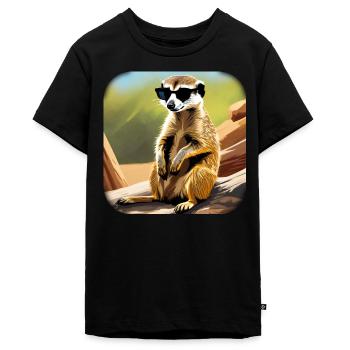 Niedliches Erdmännchen mit Sonnenbrille - Teenager Premium Bio T-Shirt - Schwarz - Vorne - AI Model Teenager Male light (155cm)
