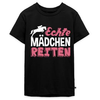 Echte Mädchen reiten - Teenager Premium Bio T-Shirt - Schwarz - Vorne - AI Model Teenager Male light (155cm)