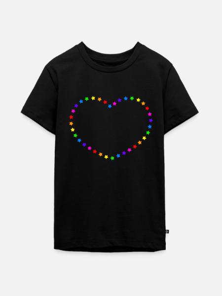 Regenbogen Herz - Teenager Premium Bio T-Shirt - Schwarz