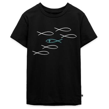 Christ Symbol Fisch Glaube Gott christlich Jesus - Teenager Premium Bio T-Shirt - Schwarz - Vorne - AI Model Teenager Male light (155cm)
