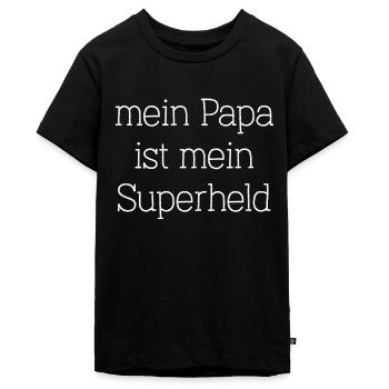 Papa ist mein Superheld Schrift Spruch - Teenager Premium Bio T-Shirt - Schwarz - Vorne - AI Model Teenager Male light (155cm)