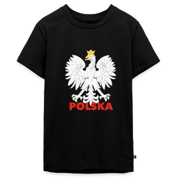 POLSKA ORZEł POLISH EAGLE - T-shirt Premium bio Ado - noir - Devant - AI Model Teenager Male light (155cm)