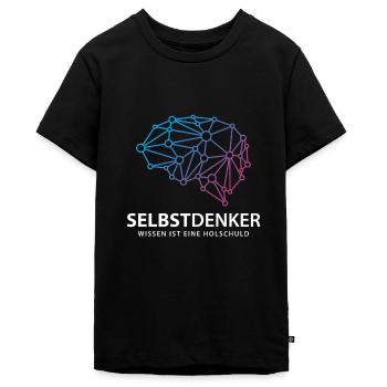 SELBSTDENKER - WISSEN IST EINE HOLSCHULD - Teenager Premium Bio T-Shirt - Schwarz - Vorne - AI Model Teenager Male light (155cm)