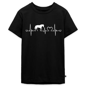 Pferde Hufeisen Herzschlag Reiter Pferdesprüche - Teenager Premium Bio T-Shirt - Schwarz - Vorne - AI Model Teenager Male light (155cm)