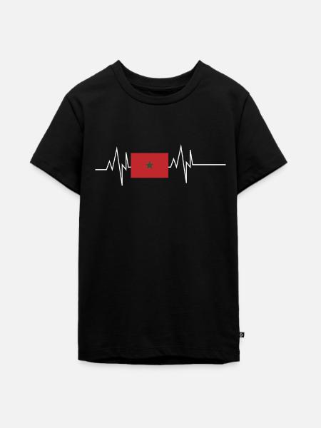 Marokko Flagge Herzschlag - Teenager Premium Bio T-Shirt - Schwarz