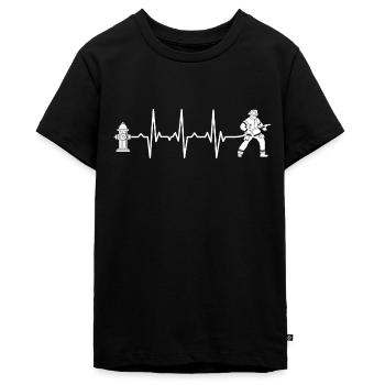 Feuerwehrmann Feuerwehr Herzschlag - Teenager Premium Bio T-Shirt - Schwarz - Vorne - AI Model Teenager Male light (155cm)