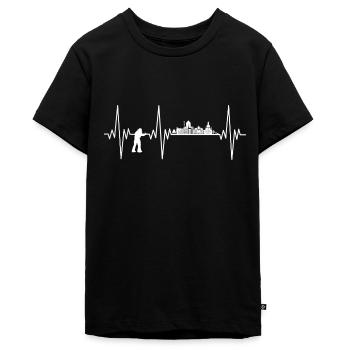 Dresden Silhouette Herzschlag Feuerwehr Geschenk - Teenager Premium Bio T-Shirt - Schwarz - Vorne - AI Model Teenager Male light (155cm)