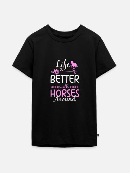 Pferde Pferdemädchen Pony - Teenager Premium Bio T-Shirt - Schwarz