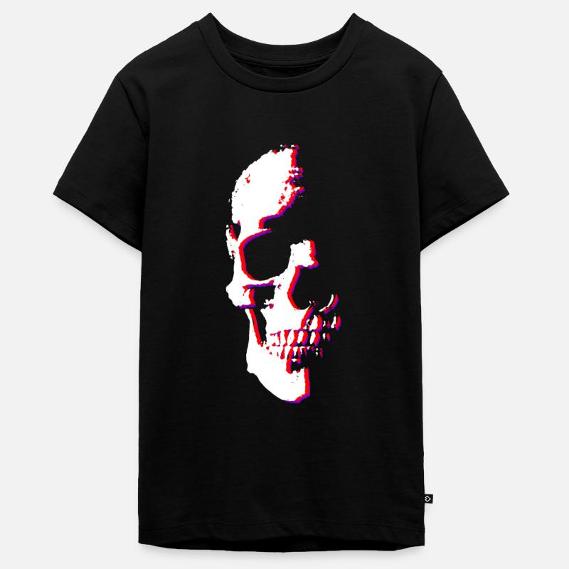 Demi-crâne - glitch - T-shirt Premium bio Ado - noir