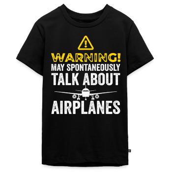Funny Airplane Tees Men Women Plane Aviation Pilot - Teenager Premium Organic T-Shirt - black - Front - AI Model Teenager Male light (155cm)