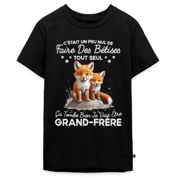 Futur Grand Frère Drôle Cadeau Annonce Grossesse - T-shirt Premium bio Ado - noir - Devant - AI Model Teenager Male light (155cm)