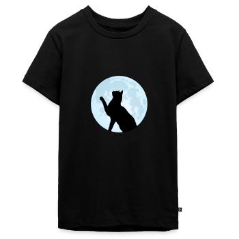 Katzen Silhouette Mond Katzenliebhaber Geschenk - Teenager Premium Bio T-Shirt - Schwarz - Vorne - AI Model Teenager Male light (155cm)