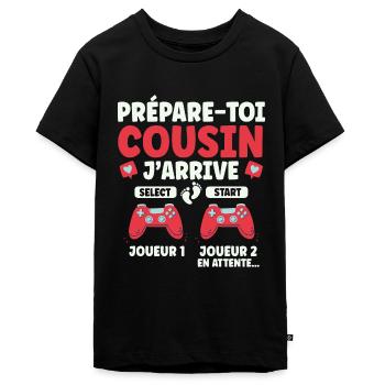Futur Cousin Gamer Cadeau Annonce Grossesse - T-shirt Premium bio Ado - noir - Devant - AI Model Teenager Male light (155cm)