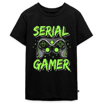 Serial Gamer Ado Geek Humour Jeux Vidéo - T-shirt Premium bio Ado - noir - Devant - AI Model Teenager Male light (155cm)