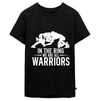 Im Ring sind wir alle Krieger - Teenager Premium Bio T-Shirt - Schwarz - Vorne - AI Model Teenager Male light (155cm)