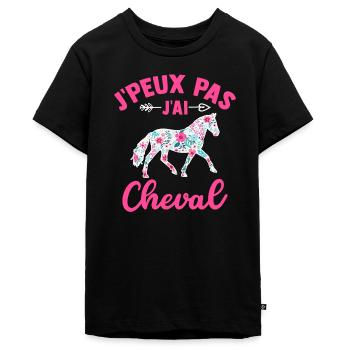 j'peux pas j'ai cheval t-shirt cavalière - T-shirt Premium bio Ado - noir - Devant - AI Model Teenager Male light (155cm)