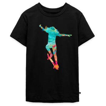 Skater Mädchen beim Skateboarden PopArt - Teenager Premium Bio T-Shirt - Schwarz - Vorne - AI Model Teenager Male light (155cm)