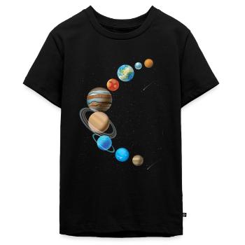Weltraum Weltall Sonnensystem in Sichelform - Teenager Premium Bio T-Shirt - Schwarz - Vorne - AI Model Teenager Male light (155cm)
