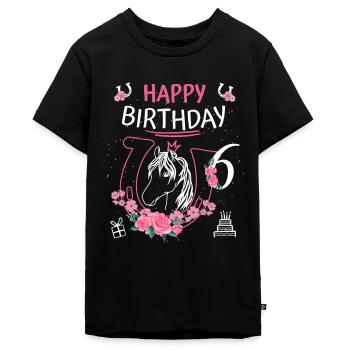 Pferde Geburtstag - Mädchen reiten Hufeisen 6 - Teenager Premium Bio T-Shirt - Schwarz - Vorne - AI Model Teenager Male light (155cm)