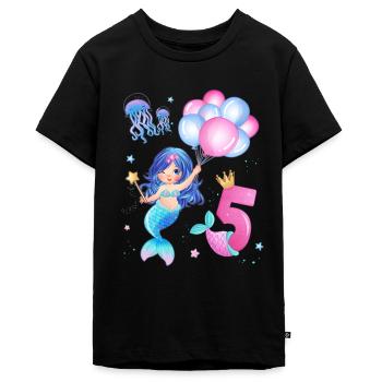 Meerjungfrau Geburtstags Shirt - Mädchen 5 Jahre - Teenager Premium Bio T-Shirt - Schwarz - Vorne - AI Model Teenager Male light (155cm)