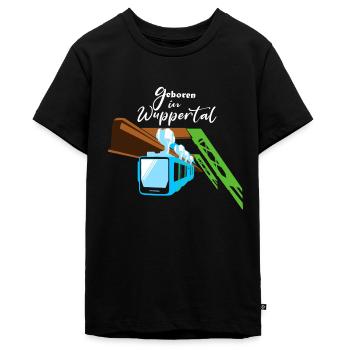 Geboren in Wuppertal Schwebebahn Wupper Design - Teenager Premium Bio T-Shirt - Schwarz - Vorne - AI Model Teenager Male light (155cm)