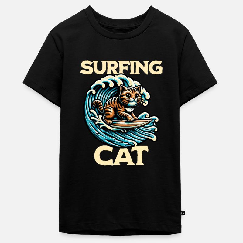 Chat surfeur - T-shirt Premium bio Ado - noir