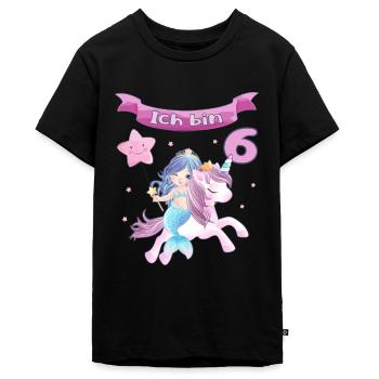 6. Geburtstag - Meerjungfrau mit Einhorn Mädchen 6 - Teenager Premium Bio T-Shirt - Schwarz - Vorne - AI Model Teenager Male light (155cm)