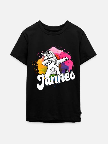JANNES - Vackert pojknamn med cool enhörning - Ekologisk premium-T-shirt tonåring - svart