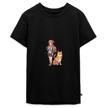 japanisch Hund Shiba Inu Mädchen beste Freunde - Teenager Premium Bio T-Shirt - Schwarz - Vorne - AI Model Teenager Male light (155cm)