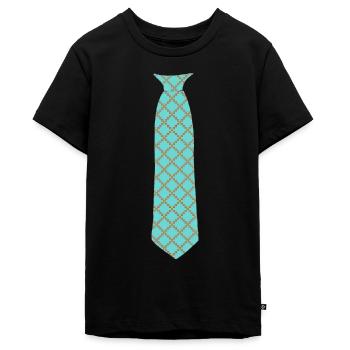 Krawatte Fake Aufgedruckte Muster Türkis - Teenager Premium Bio T-Shirt - Schwarz - Vorne - AI Model Teenager Male light (155cm)