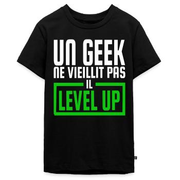 un geek ne vieillit pas - T-shirt Premium bio Ado - noir - Devant - AI Model Teenager Male light (155cm)