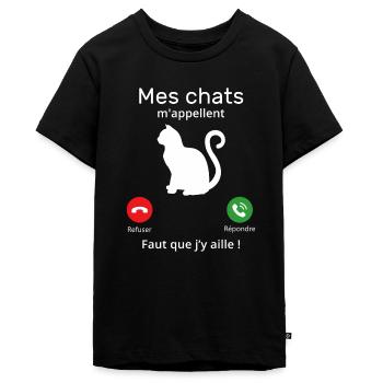 mes chats m'appellent...faut que j'y aille ! - T-shirt Premium bio Ado - noir - Devant - AI Model Teenager Male light (155cm)