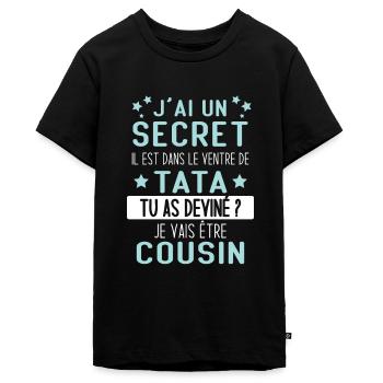 J'ai Un Secret, Je Vais Être Cousin - T-shirt Premium bio Ado - noir - Devant - AI Model Teenager Male light (155cm)