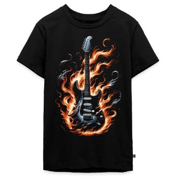 E-Gitarre mit Flammen - Teenager Premium Bio T-Shirt - Schwarz - Vorne - AI Model Teenager Male light (155cm)