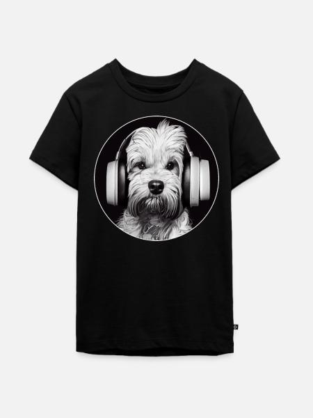 Hund DJ Kopfhörer - Teenager Premium Bio T-Shirt - Schwarz