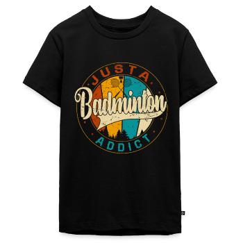 JUST A BADMINTON ADDICT - Retro Vintage - Teenager Premium Bio T-Shirt - Schwarz - Vorne - AI Model Teenager Male light (155cm)