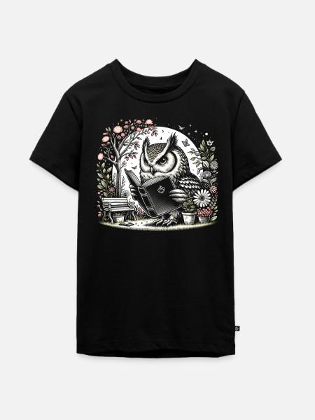 Eulen-lesebuch – Full Moon Scenery Reader - Teenager Premium Bio T-Shirt - Schwarz